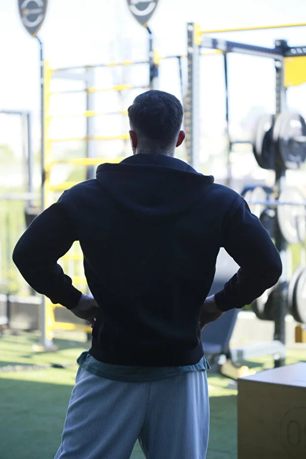 Siyah Kapüşonlu Polar Erkek Oversize Sweat